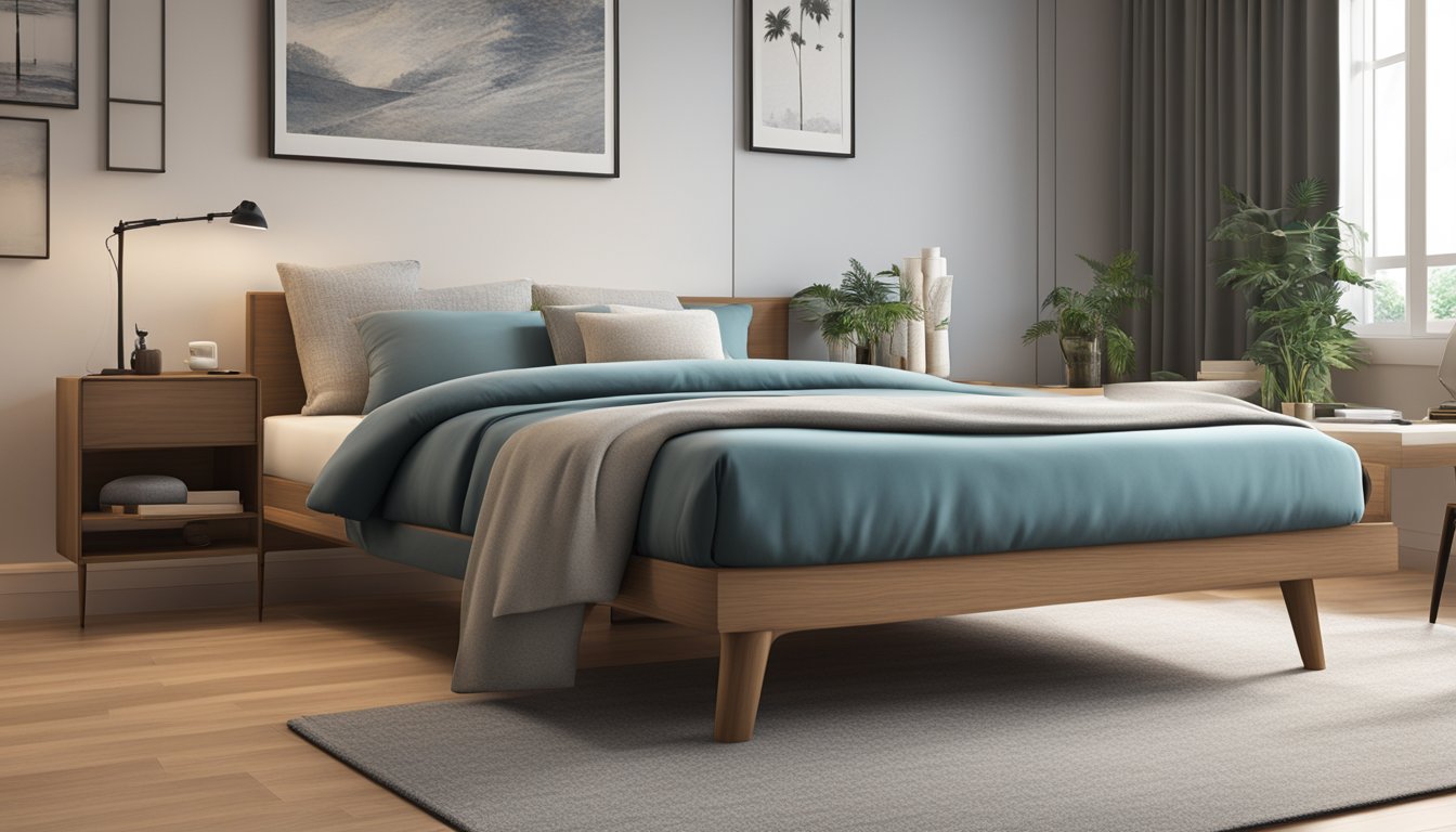 A super single size bed, 107 cm wide and 190 cm long, in a Singapore bedroom