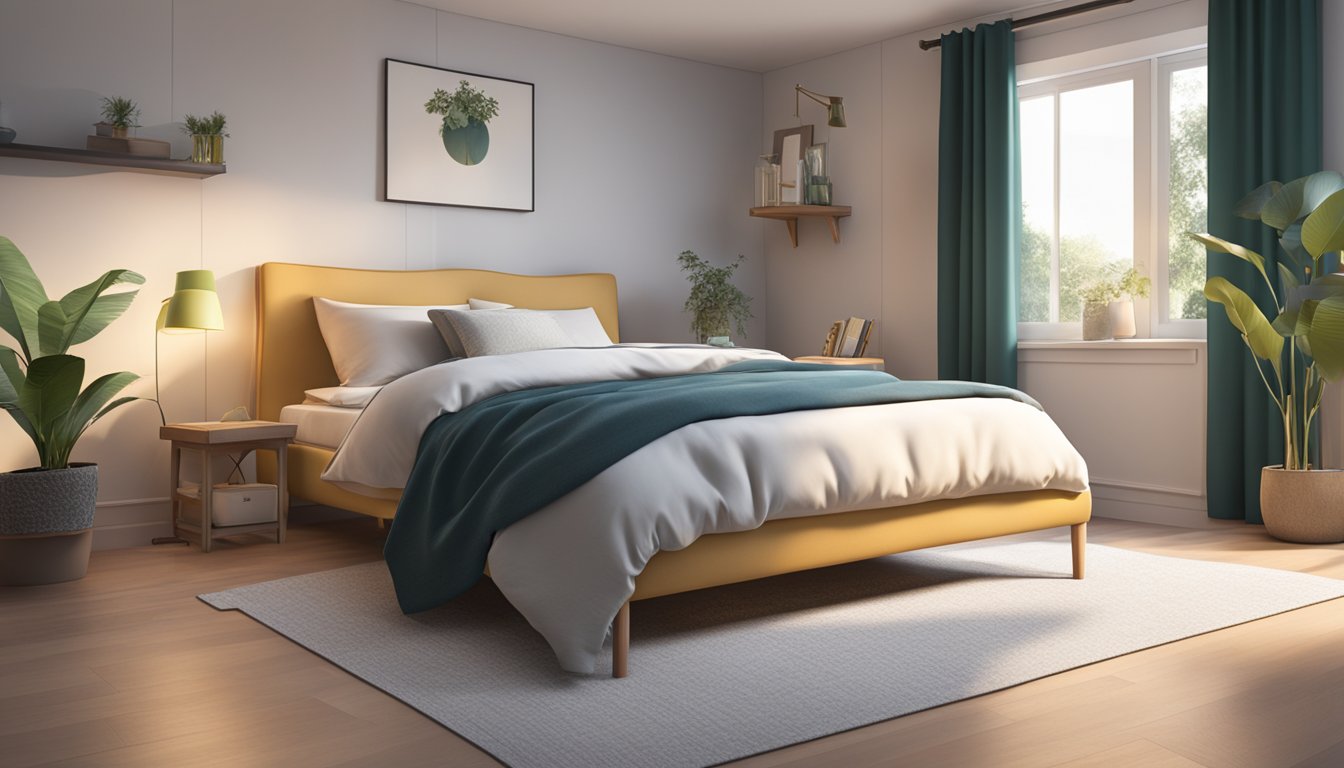 A super single bed, 107 cm wide and 191 cm long, sits in a cozy bedroom with soft lighting and a neatly made bedspread