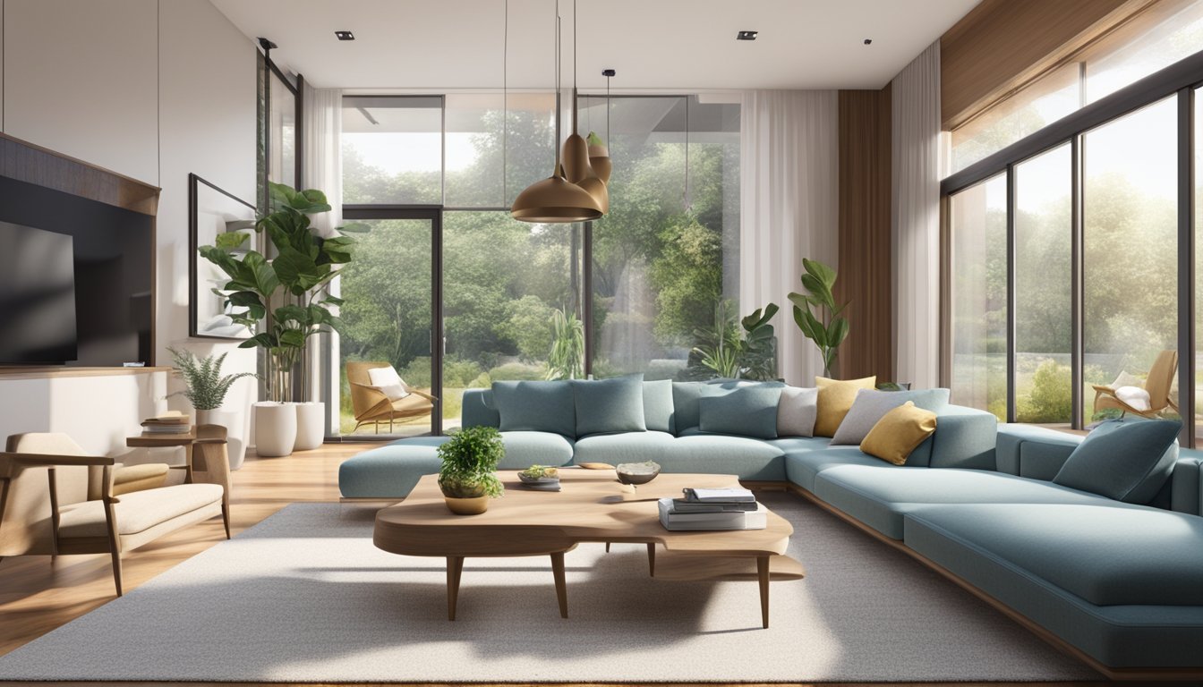 A living room with a clear path to the entrance, balanced furniture arrangement, and ample natural light for good energy flow