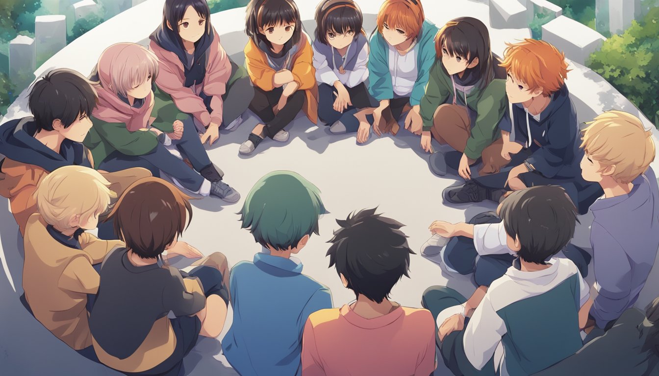 A group of diverse individuals gather in a circle, offering support and empathy to one another. They engage in open conversation, showing understanding and compassion for each other's experiences