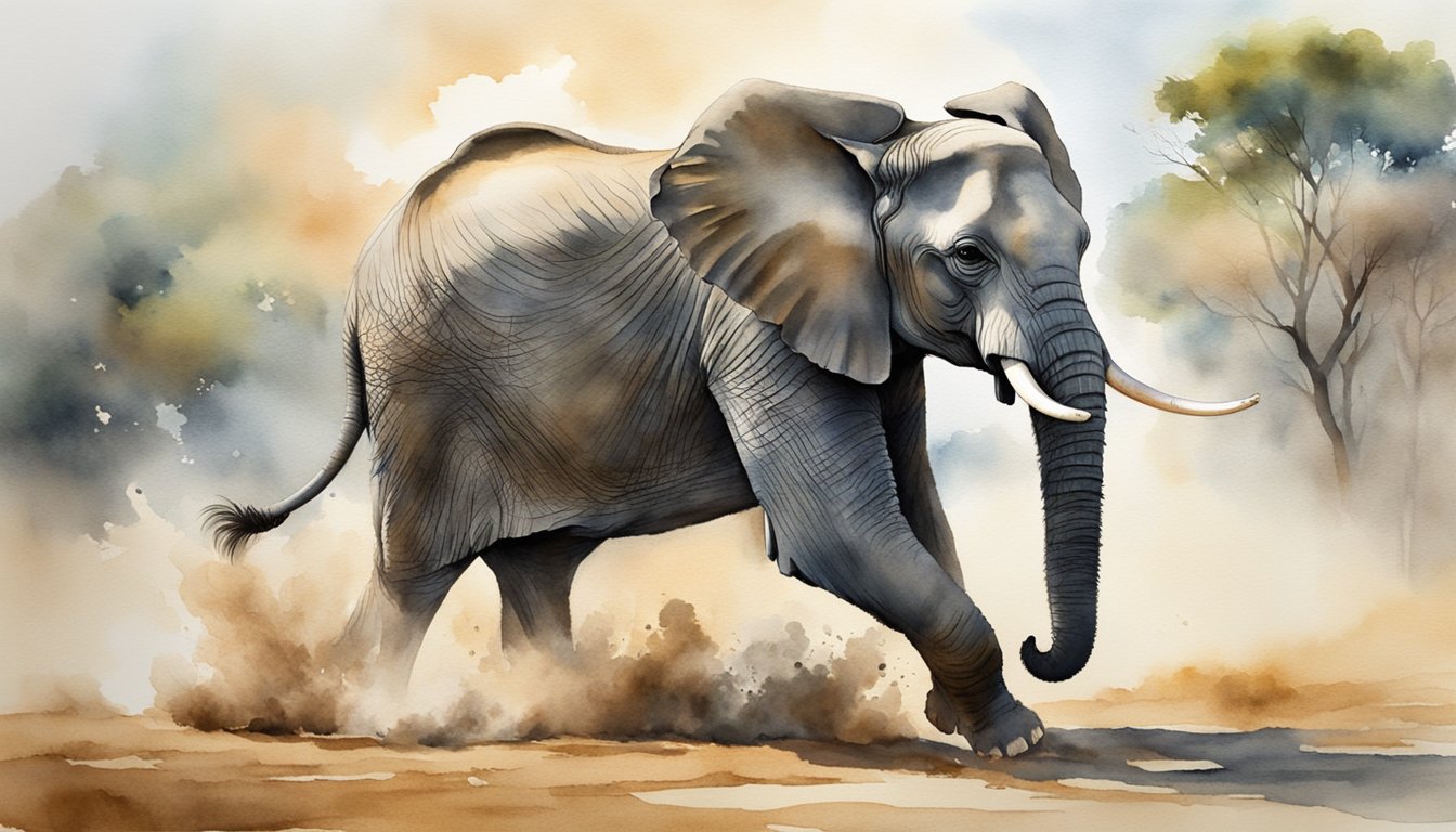 An elephant charges across the savanna, kicking up dust in its wake.</p><p>Its powerful legs propel its massive body forward with surprising speed