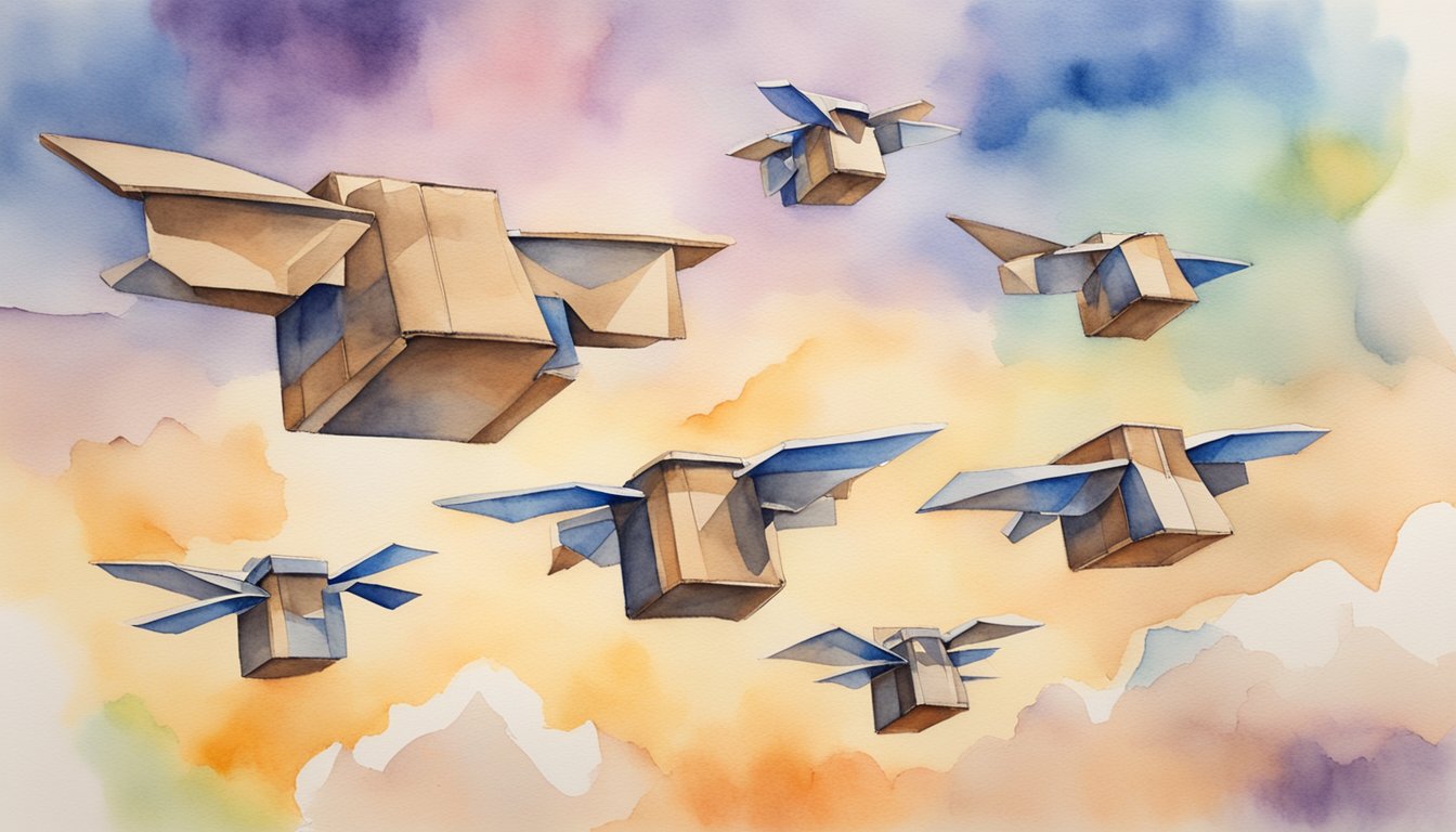 Cardboard drones soar through the sky, maneuvering with precision.</p><p>They carry small packages and navigate obstacles with ease