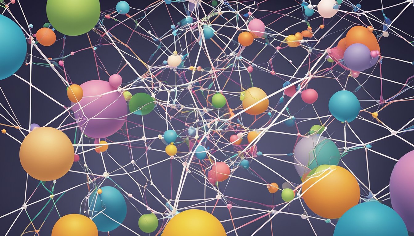 A web of interconnected lines symbolizing global networks within the sex doll community, with various countries represented by different colored nodes