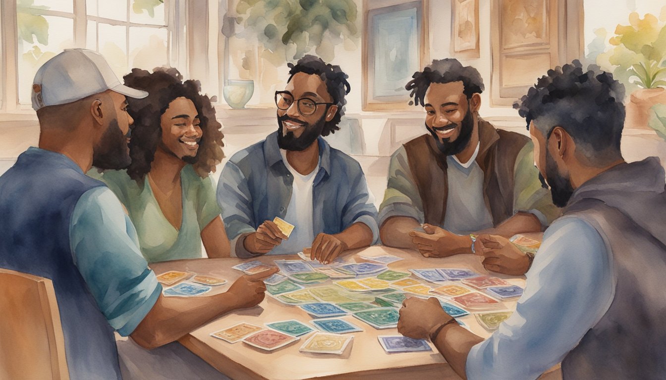 A group of diverse individuals gather around a table, exchanging cards and engaged in intense conversation.</p><p>The room is filled with excitement and anticipation as they immerse themselves in the world of MTG Gatherer