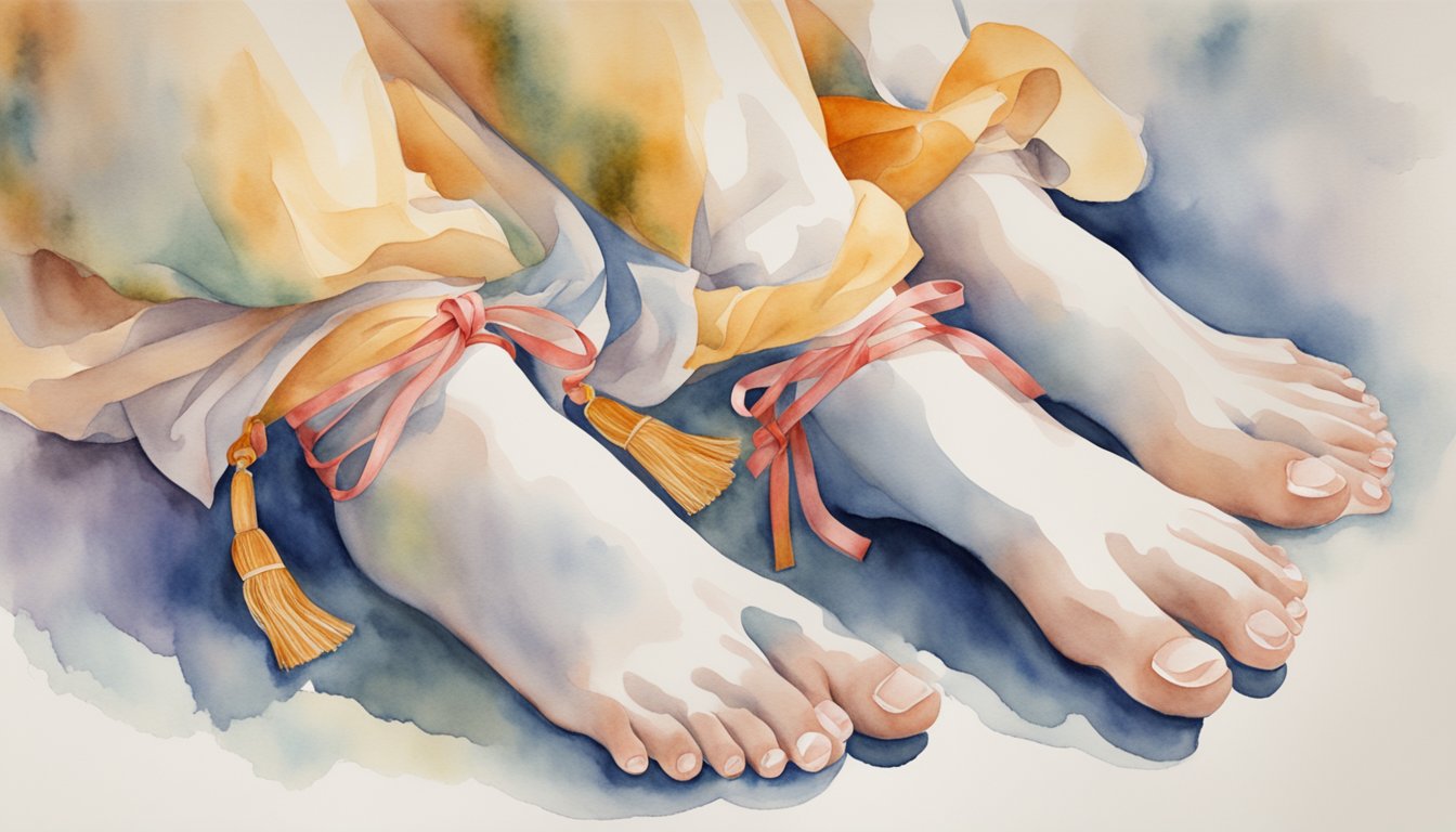 Women's feet bound in traditional Chinese style, symbolizing cultural significance and current negative perception