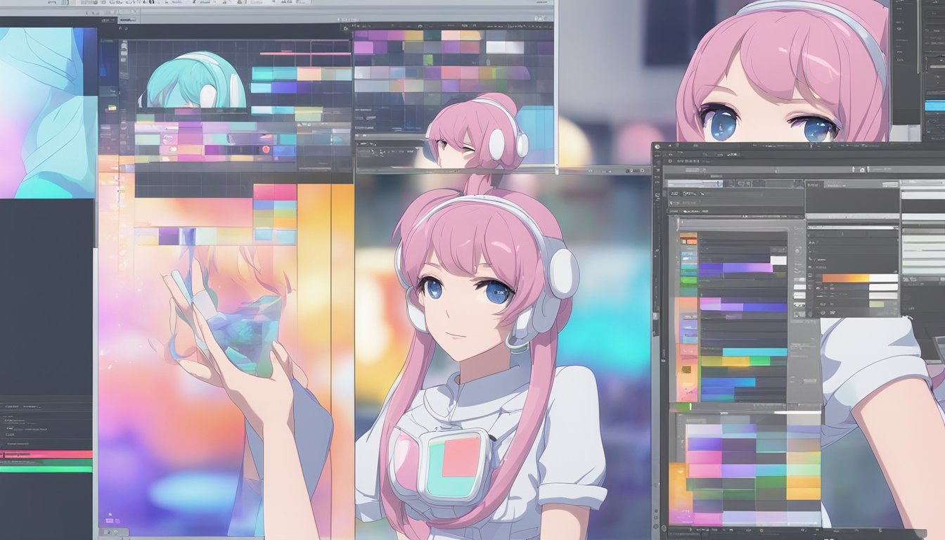 A computer screen with editing software open, showing before and after images of a sex doll. Tools and sliders for color correction and smoothing are visible