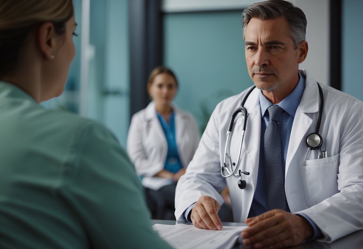 A healthcare professional listens attentively to a patient's concerns, asks probing questions, and reviews medical history during a diagnostic consultation