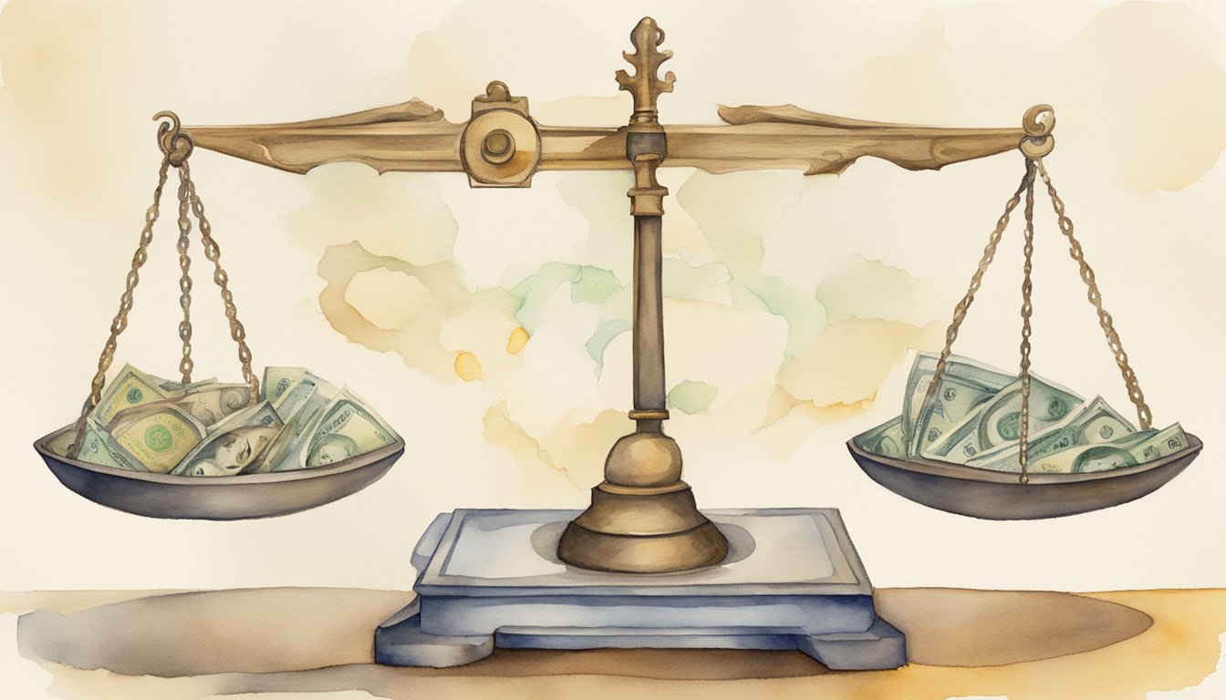 A scale with money on one side and a kidney on the other, with arrows pointing to the kidney, symbolizing the value and factors influencing kidney cost