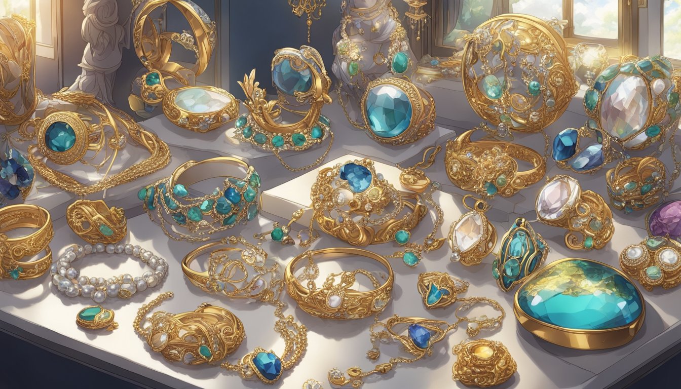 A display of various jewelry and adornments, arranged to showcase their beauty and diversity in design