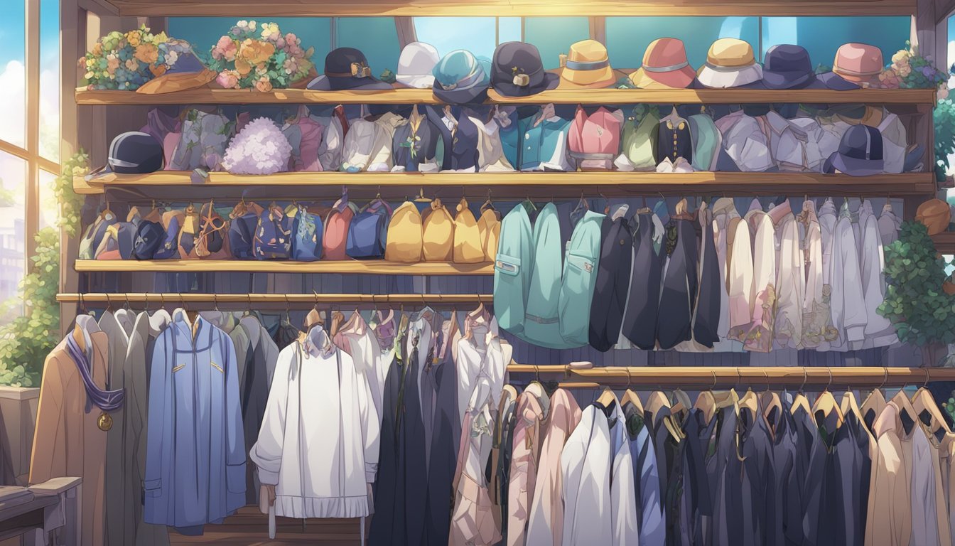 A collection of theme-based costumes arranged on a rack, with various accessories and props displayed nearby for special occasions or photography