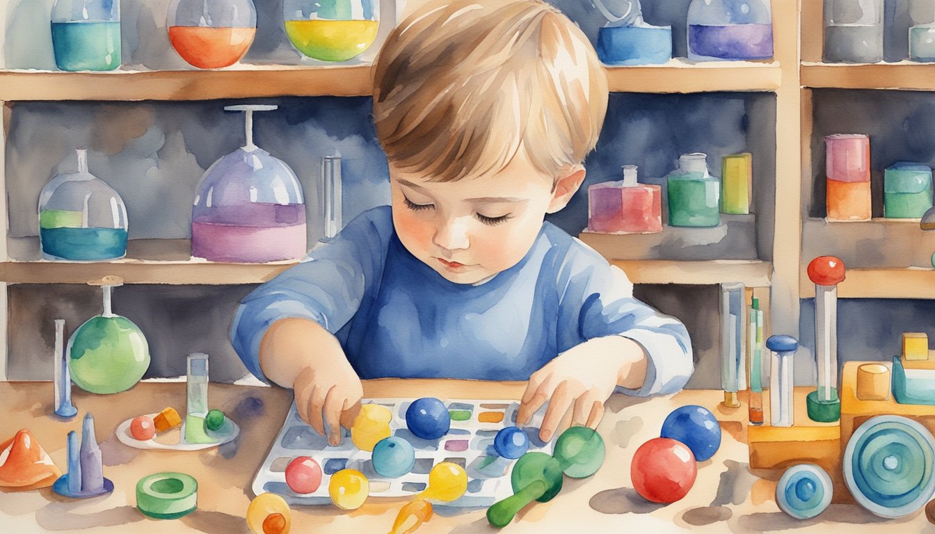 A child carefully examines a variety of STEM toys, comparing their features and functionality.</p><p>The toys are colorful and engaging, with elements of science, technology, engineering, and math