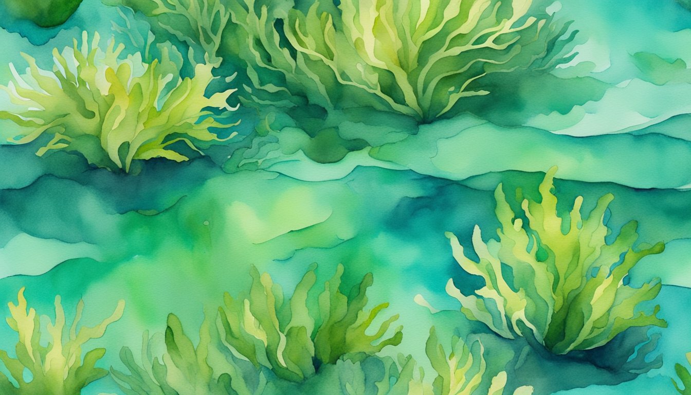 Sea moss floats in clear, turquoise water.</p><p>Sunlight filters through the waves, highlighting its vibrant green color.</p><p>Surrounding marine life thrives in the nutrient-rich environment