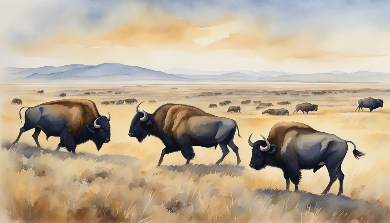 Buffaloes roam the Great Plains, hunted by settlers.</p><p>Carcasses lay scattered, a testament to their extermination in North America's history