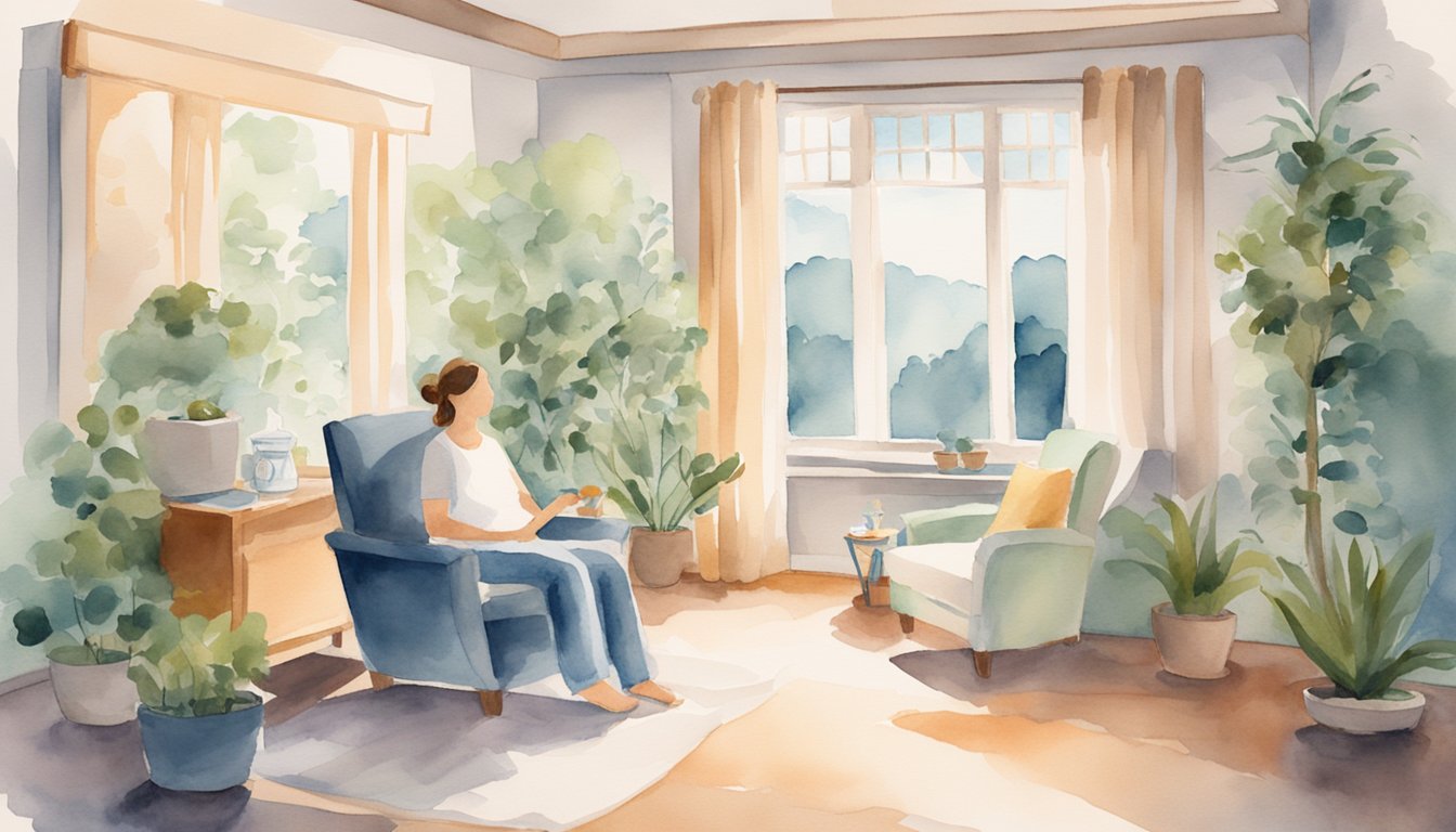 A serene room with soft lighting and calming decor.</p><p>A person sits in a comfortable chair receiving ketamine treatment for PTSD