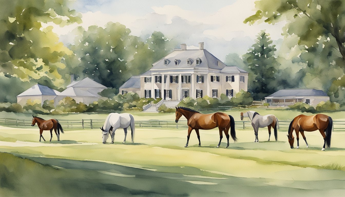 Horses grazing in lush fields, with elegant stables in the background.</p><p>A sense of history and prestige radiates from the scene, showcasing the legacy and impact of Lexington horse breeding