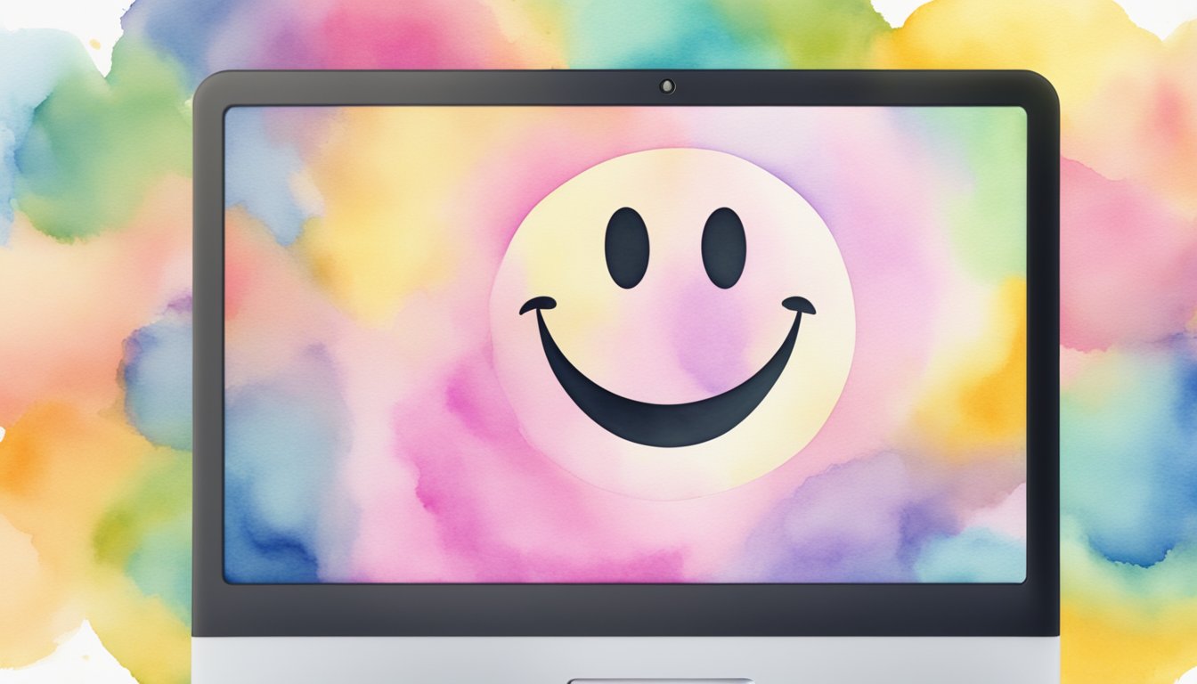 A smiley face icon is being used on a computer screen to convey positivity and happiness