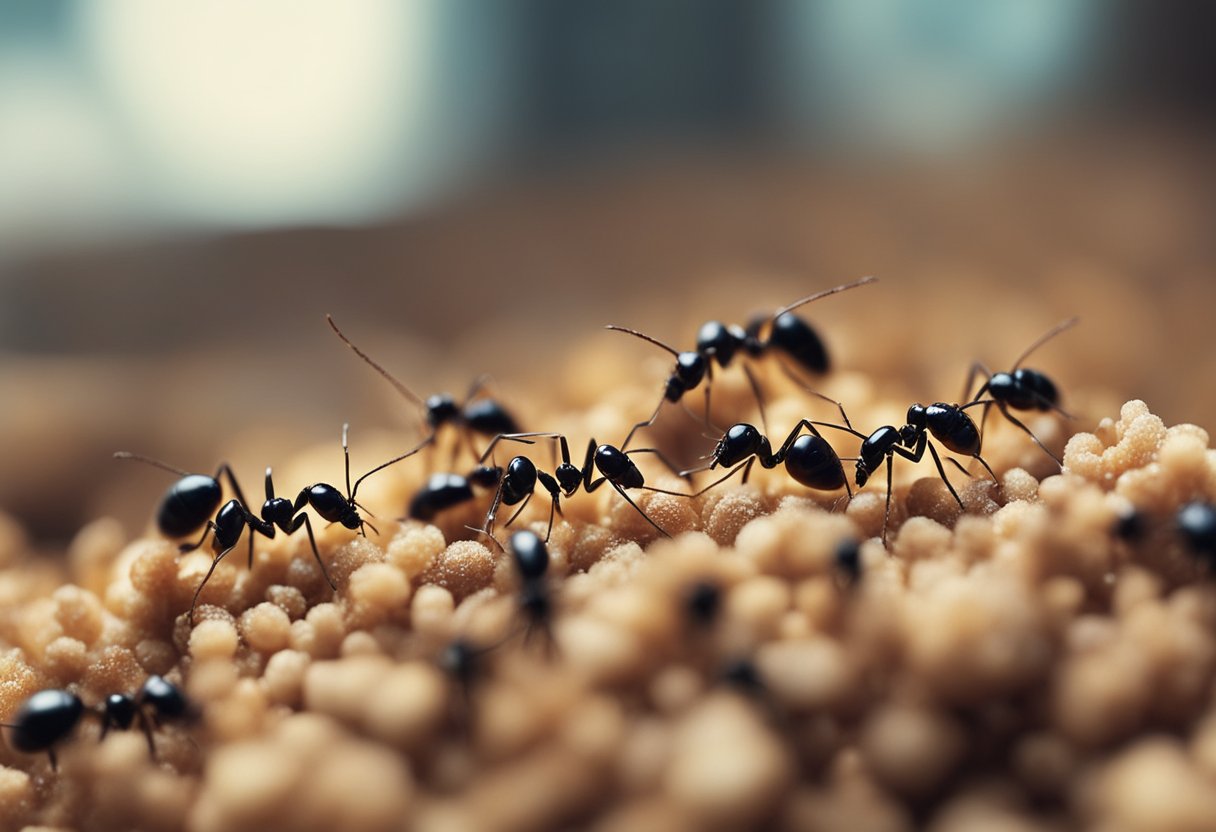 A swarm of sugar ants inside a house, some small ants indoors, and the effort to get rid of them
