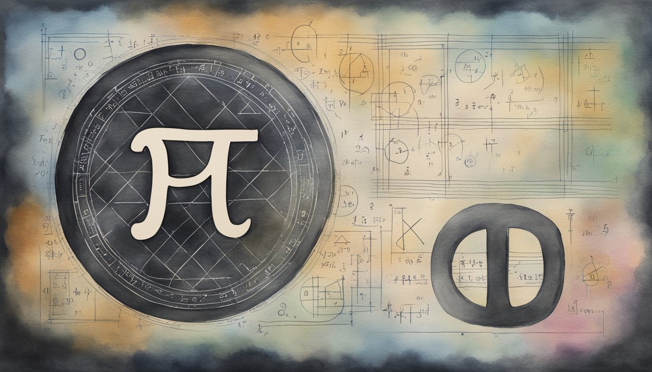 A chalkboard with equations, a circle, and the Greek letter pi