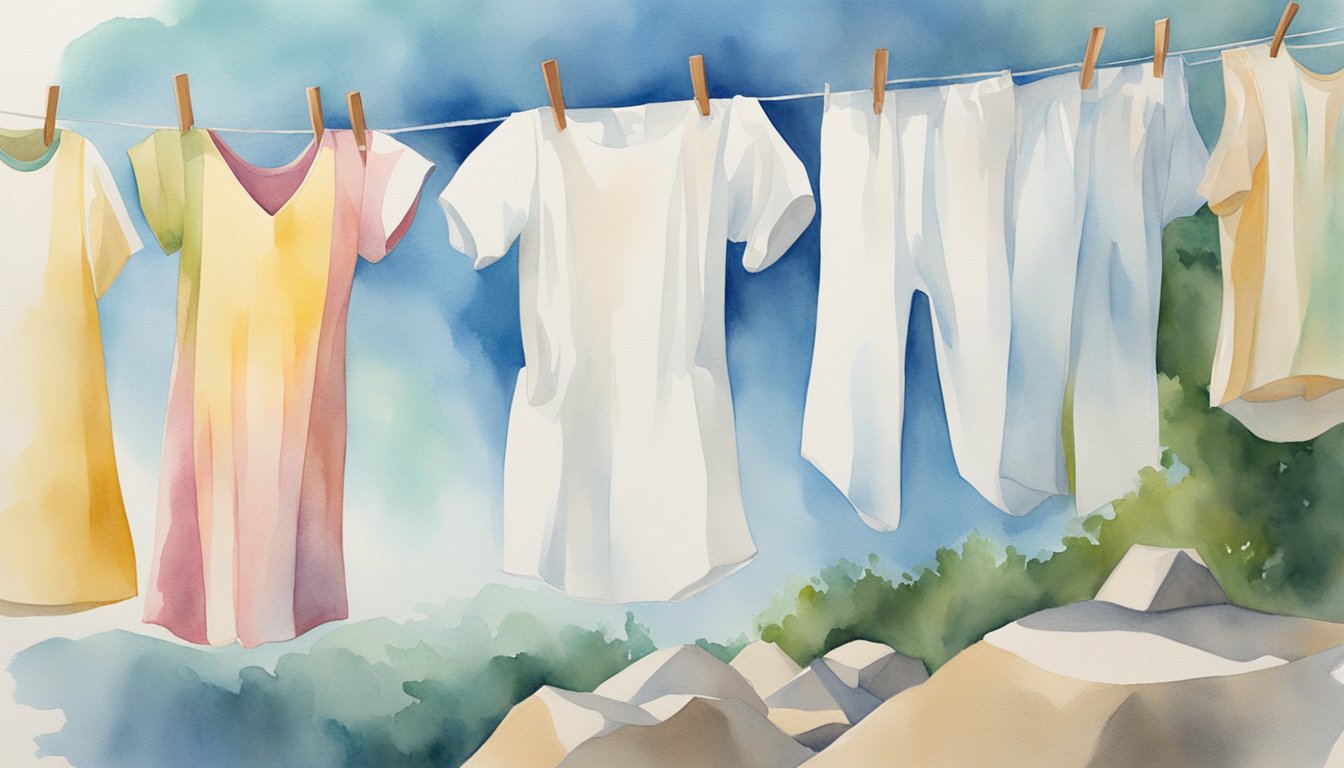 White clothes soak in detergent-filled water, agitated by hands.</p><p>Then, they are rinsed and hung to dry in the sun