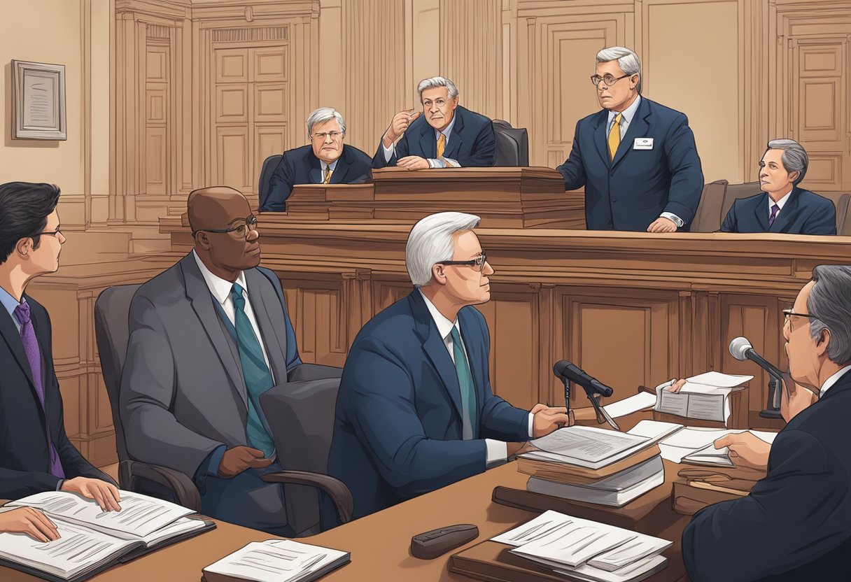 Direitos Do Servidor Público Com Câncer: Isenção Do Imposto De Renda Explicada 2 A courtroom with a judge, lawyer, and public servant discussing cancer tax exemption