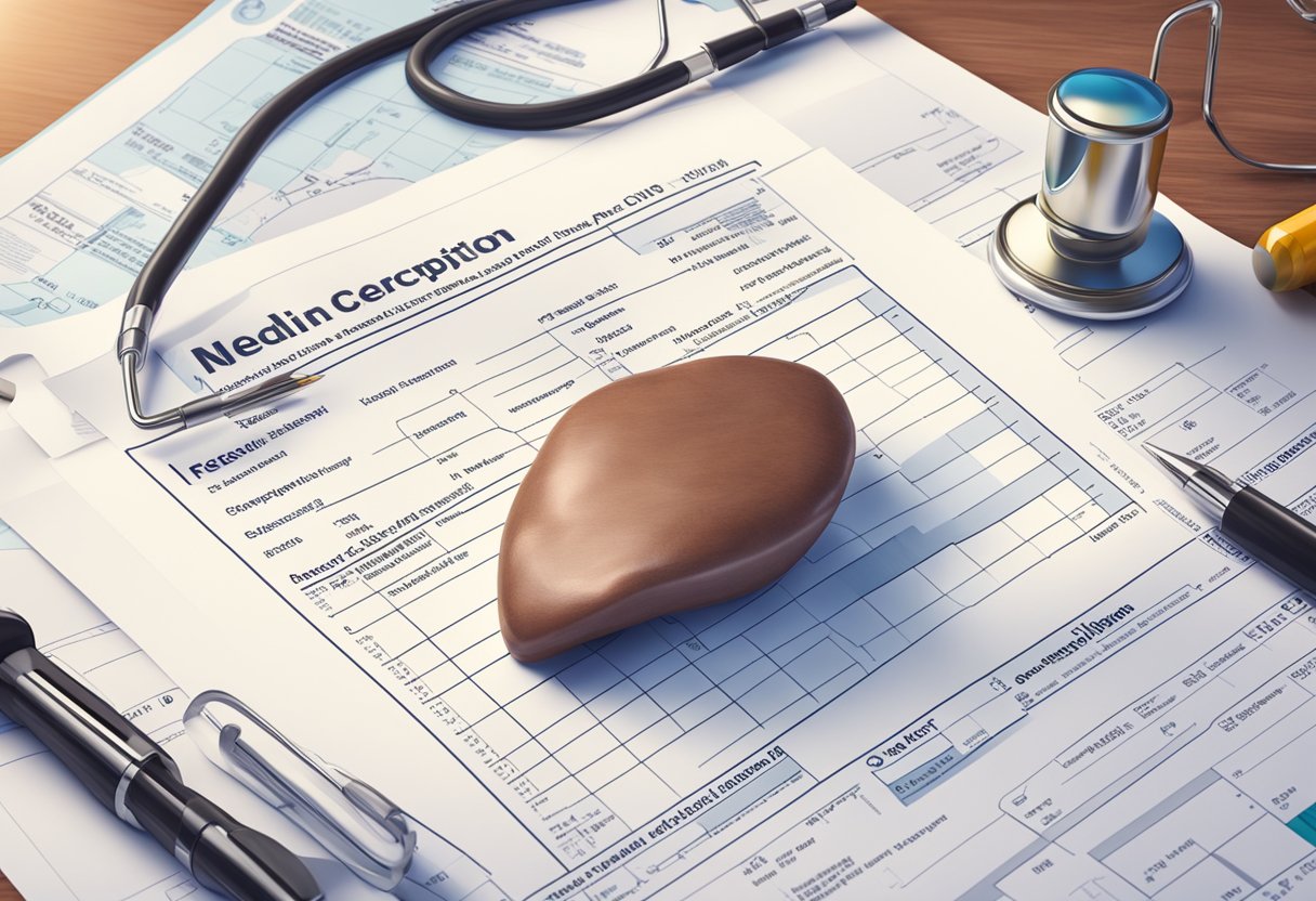 Hepatopatia e Isenção Do Imposto De Renda: Entendendo Seus Direitos 2 A liver surrounded by medical charts and test results, with a tax exemption form in the background