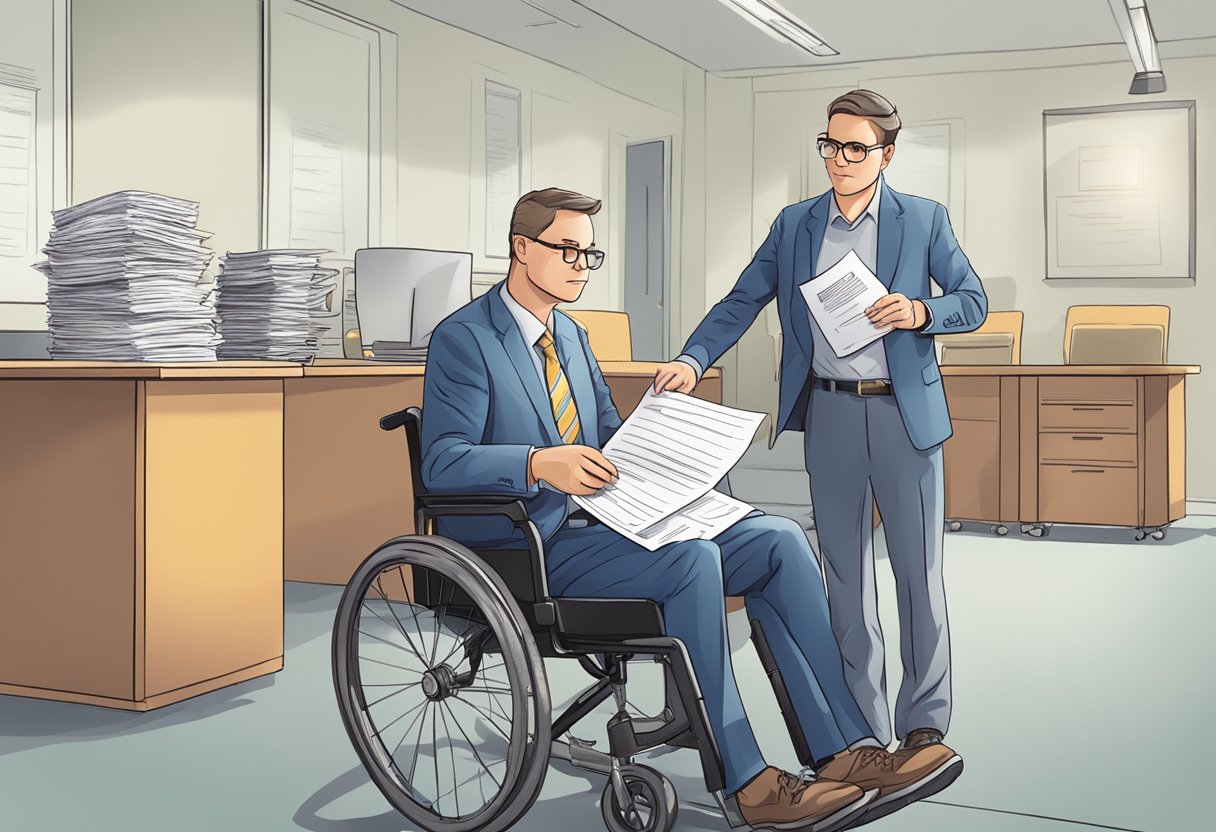 Esclerose Múltipla e Isenção Do Imposto De Renda: Entenda Seus Direitos 3 A person with multiple sclerosis receiving tax exemption paperwork from a government office