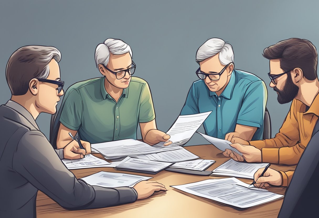 Hanseníase e Isenção Do Imposto De Renda: Entenda Seus Direitos 3 A group of people with Hansen's disease discussing tax exemption, with a focus on paperwork and financial documents