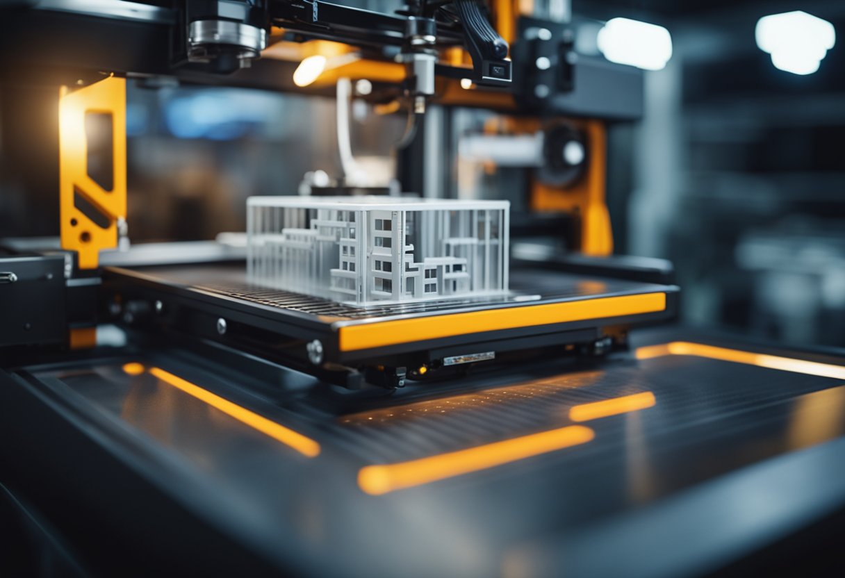 A 3D printer in action, creating intricate designs layer by layer with precision and detail. The machine hums as it brings digital ideas to life