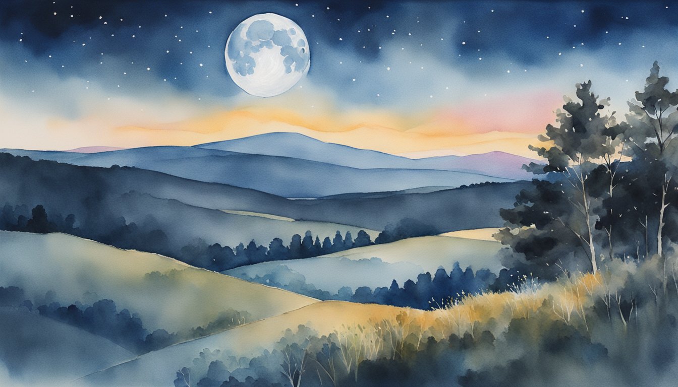 The Super Blue Moon looms large in the night sky, casting a brilliant blue glow over the landscape.</p><p>The moon appears full and bright, creating a stunning and ethereal scene