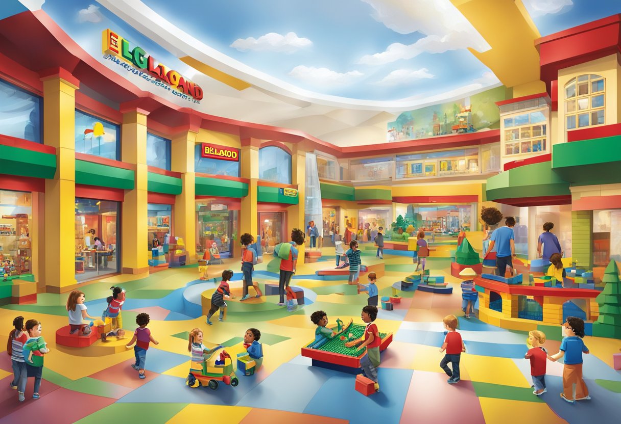 The Legoland discovery center bustles with colorful brick-built attractions and lively children exploring interactive exhibits