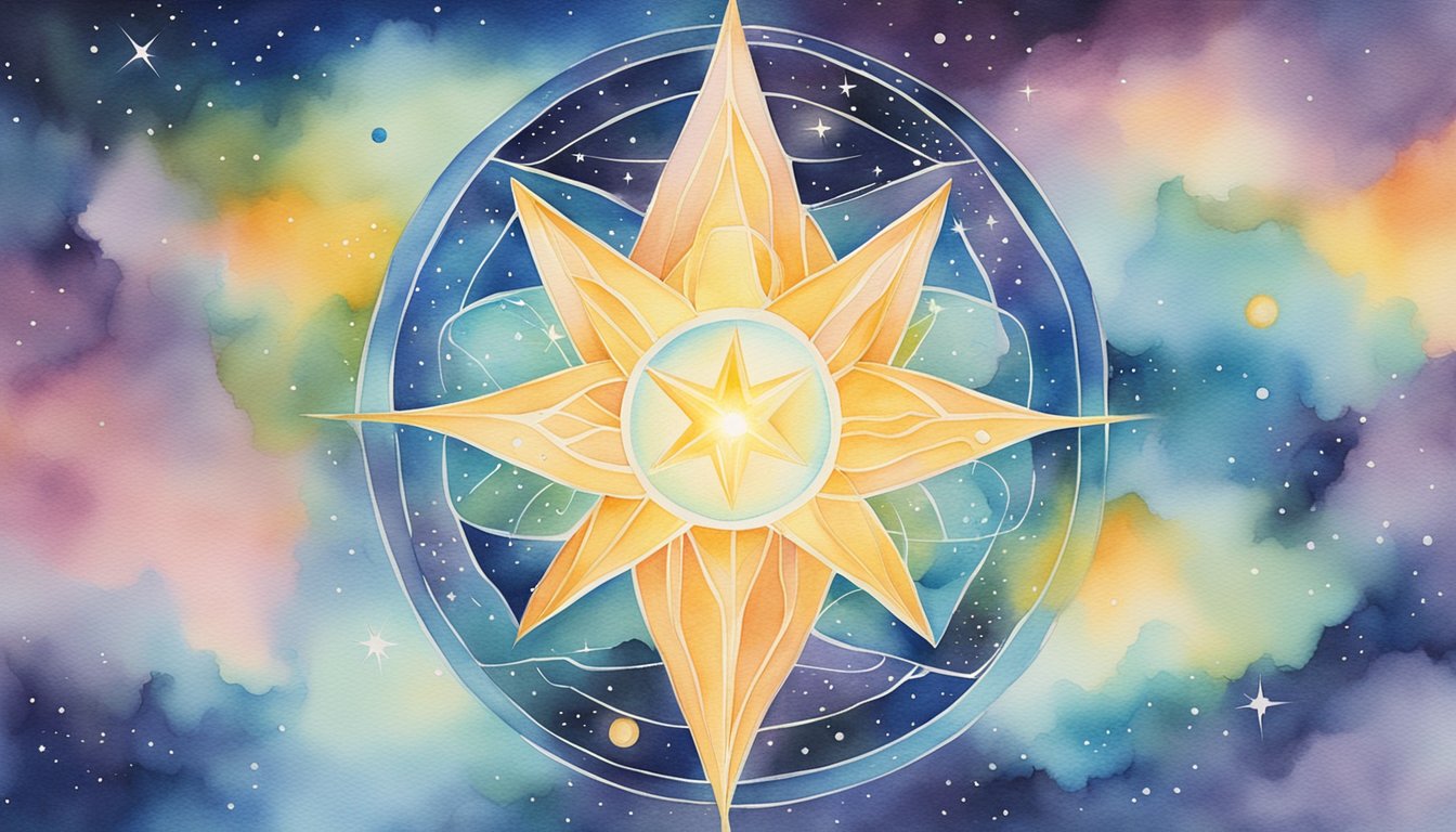 A bright, otherworldly energy emanates from a starseed, surrounded by cosmic symbols and a sense of interconnectedness with the universe