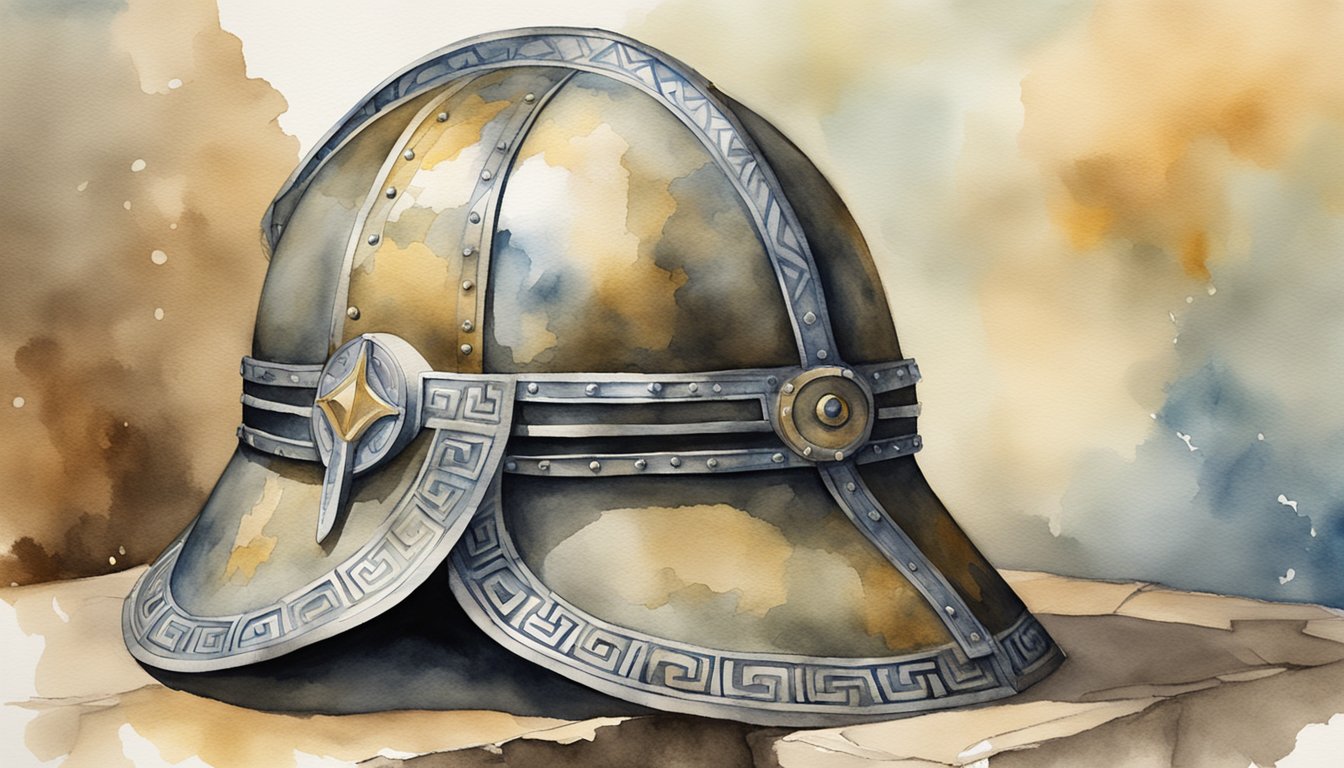 An ancient Anglo-Saxon helmet rests atop a weathered stone, symbolizing the enduring legacy of the Anglo-Saxon culture