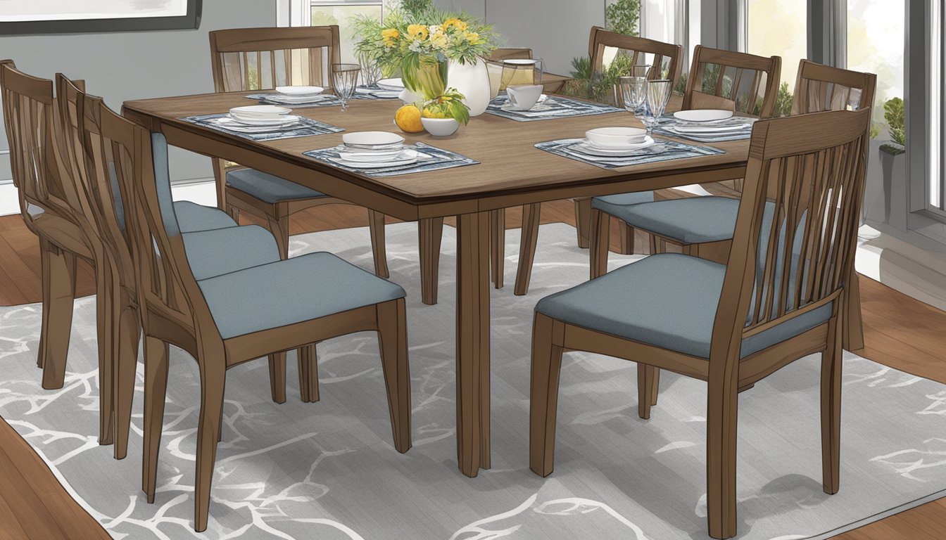 A 4-seater dining table, 36-44 inches wide and 48-60 inches long, with enough space for chairs and movement around the table