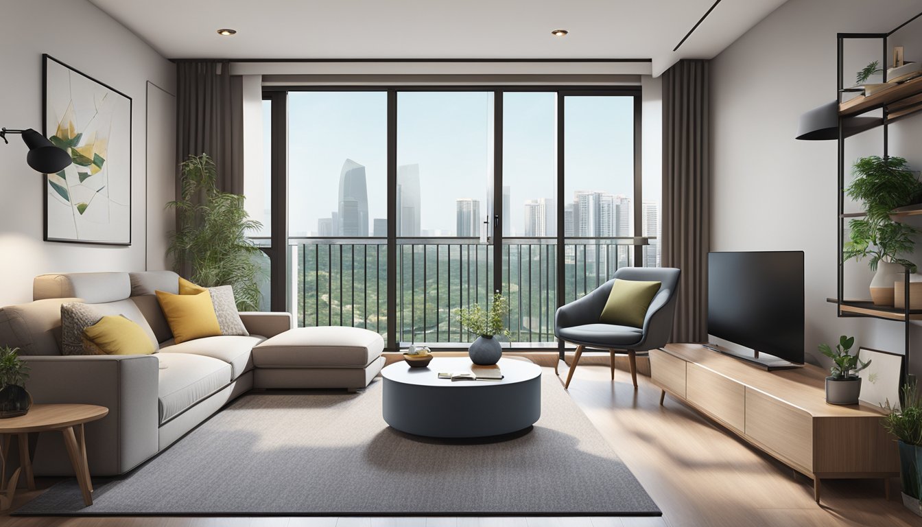 A cozy, modern condo in Singapore with sleek furniture, large windows, and a minimalist design