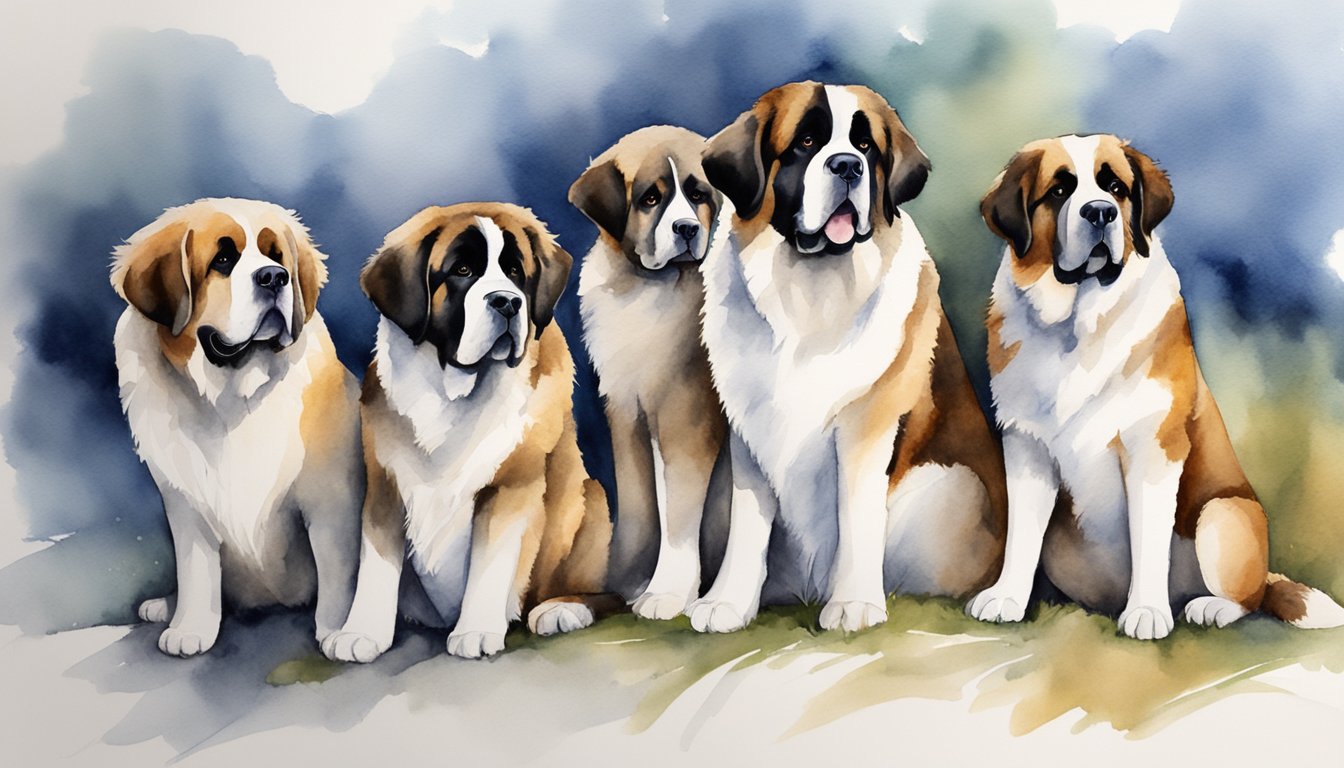 A group of St. Bernard rescue dogs stand together, ready to assist in rescue efforts.</p><p>They are strong, noble, and determined, with their iconic fur and gentle expressions