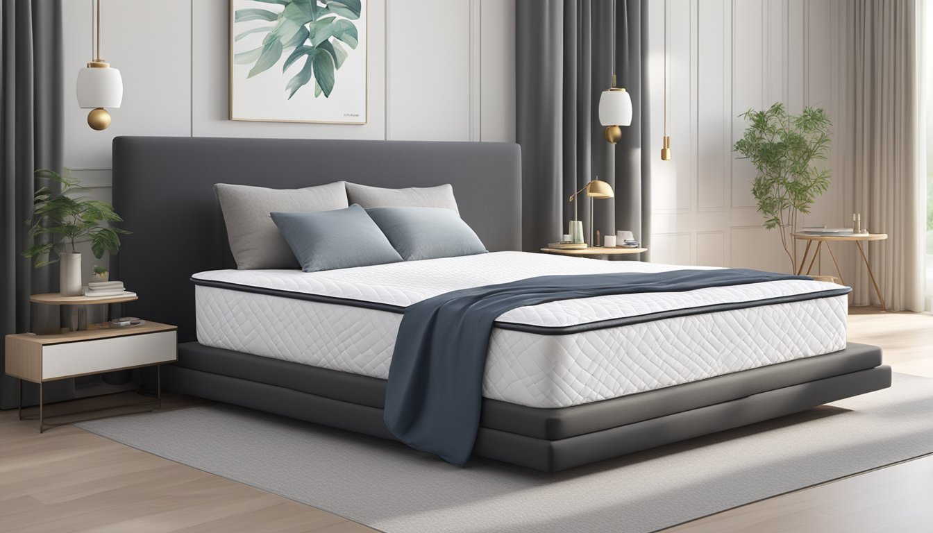 A cooling mattress pad lies on a bed in a modern bedroom in Singapore. The pad is sleek and white, with a soft, inviting texture