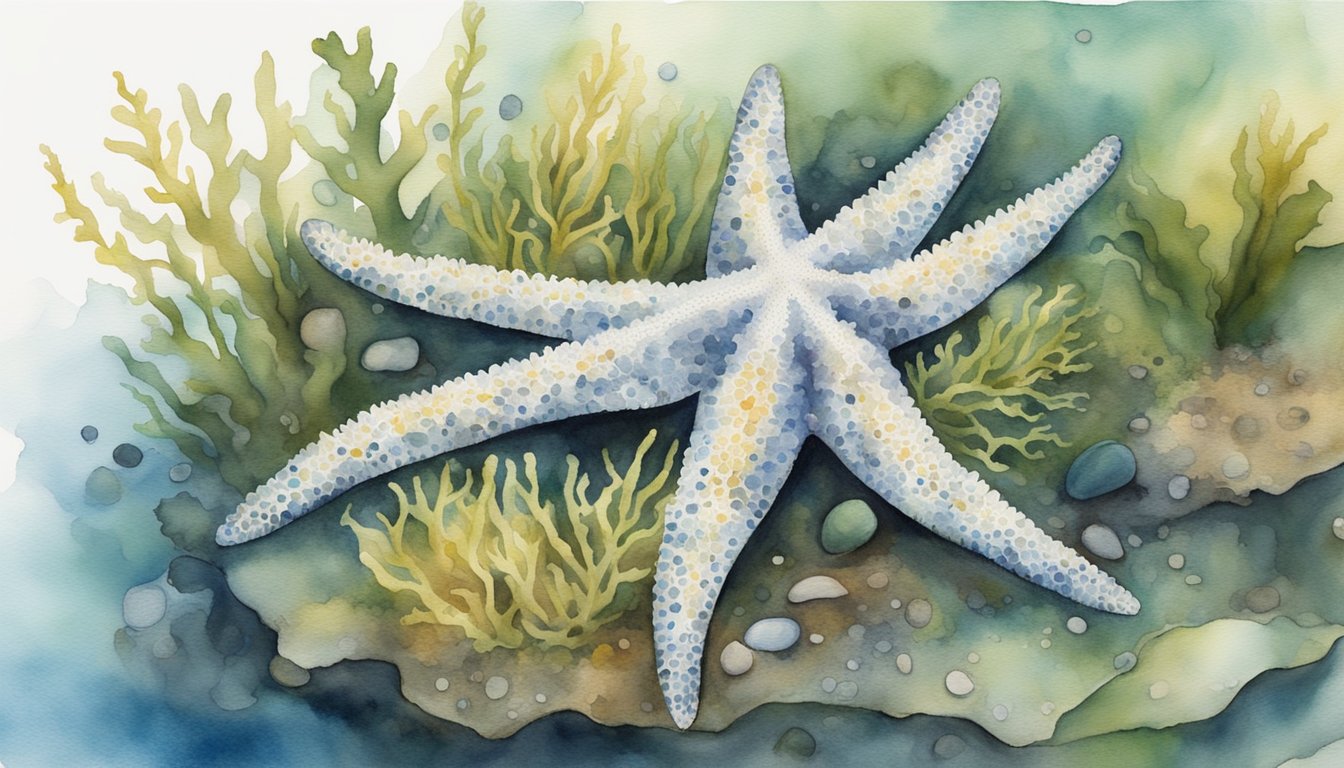 An asexual animal, such as a starfish, feeds on algae and detritus at the bottom of the ocean, playing a crucial role in maintaining the balance of the marine ecosystem