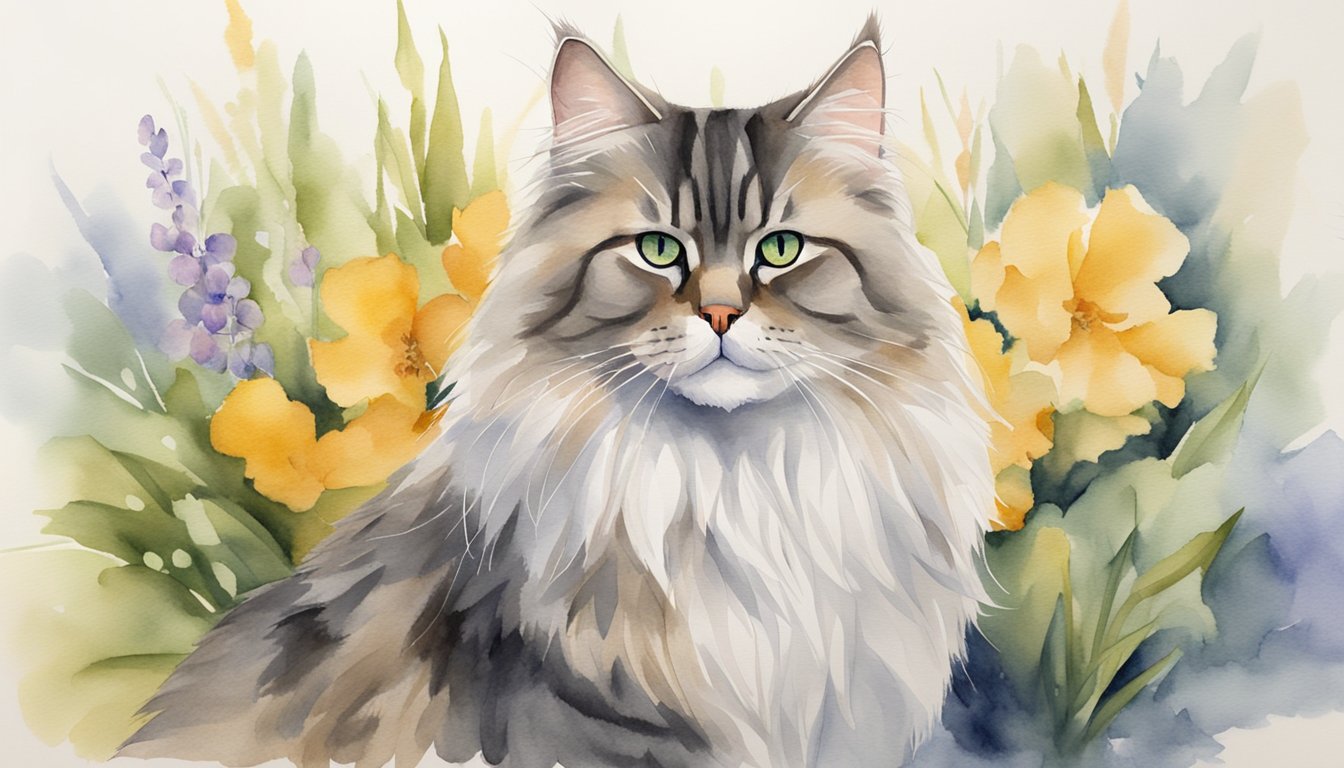 A Siberian cat sits confidently next to other cat breeds, showcasing its hypoallergenic fur.</p><p>Its thick, luxurious coat stands out against the sleeker coats of the other cats