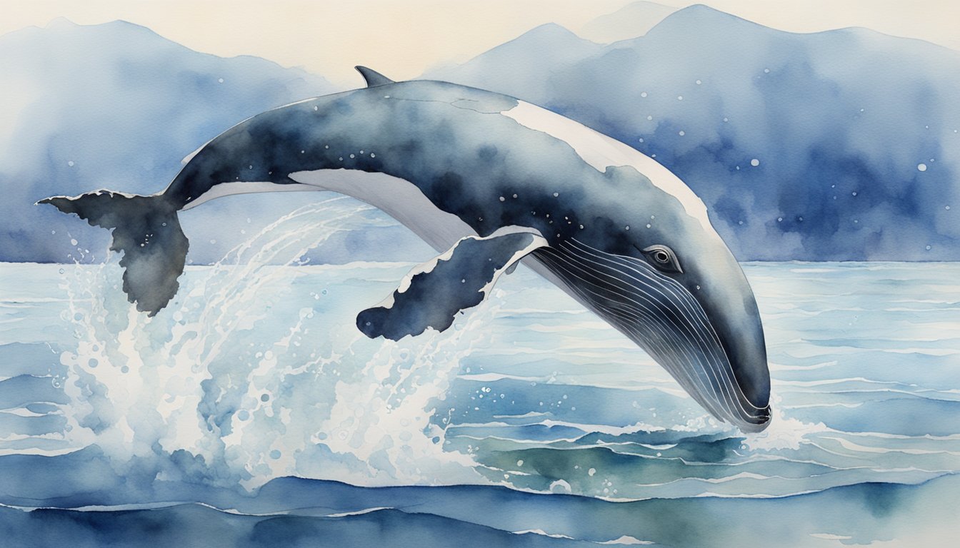 A whale ancestor, the Pakicetus, emerges from the water, displaying its streamlined body and powerful tail for swimming