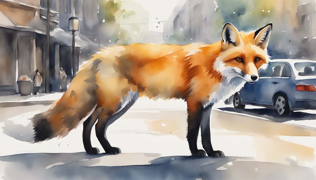 A fox-dog hybrid roams through a city, drawing curious gazes and sparking conversations about the implications of genetic engineering on society