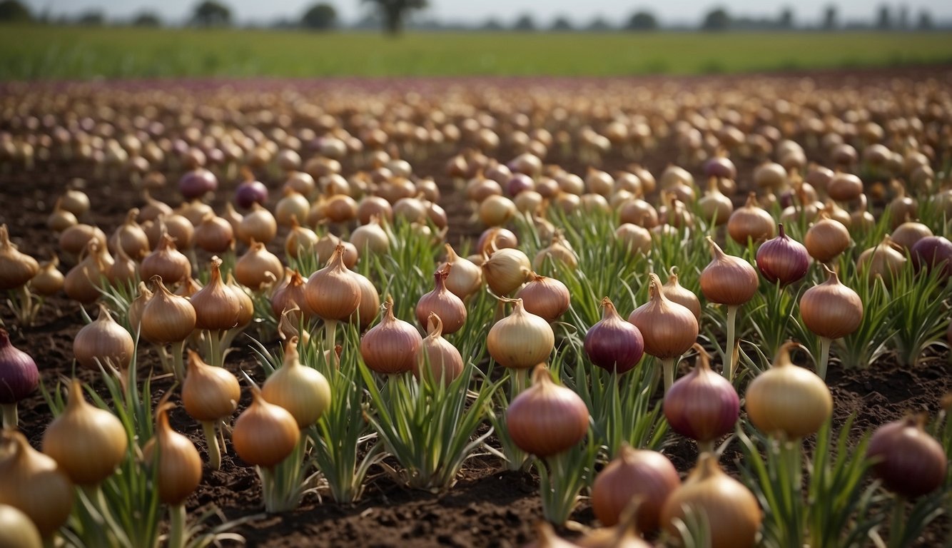 A field of various onion varieties growing in Kenya
