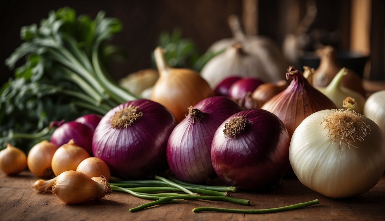 A variety of onions from Kenya, including red, white, and yellow types, are displayed alongside information about their health and nutritional benefits
