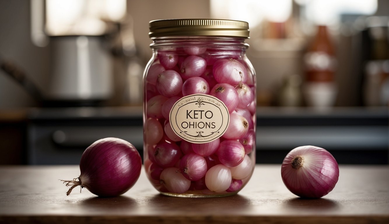 A jar of pickled onions with a keto label