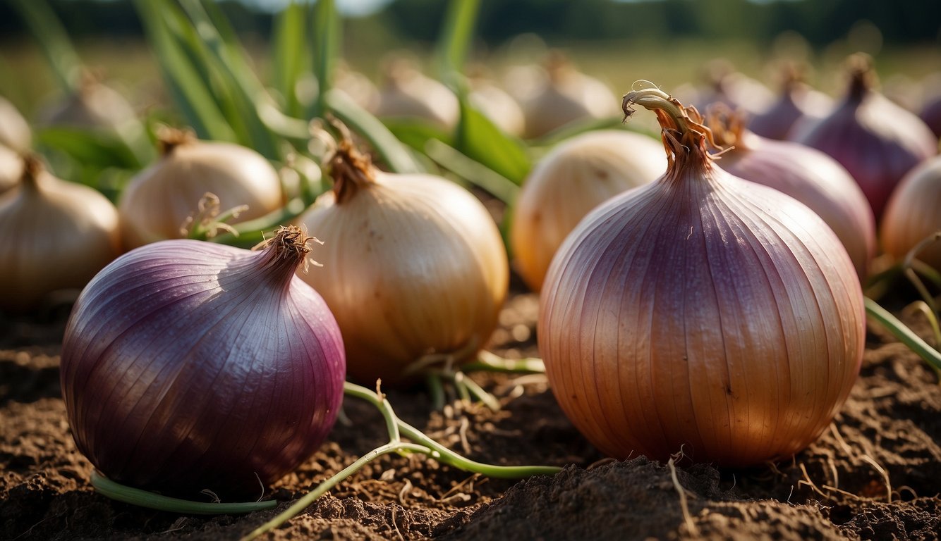 A field of diverse multiplying onions, surrounded by historical and cultural symbols