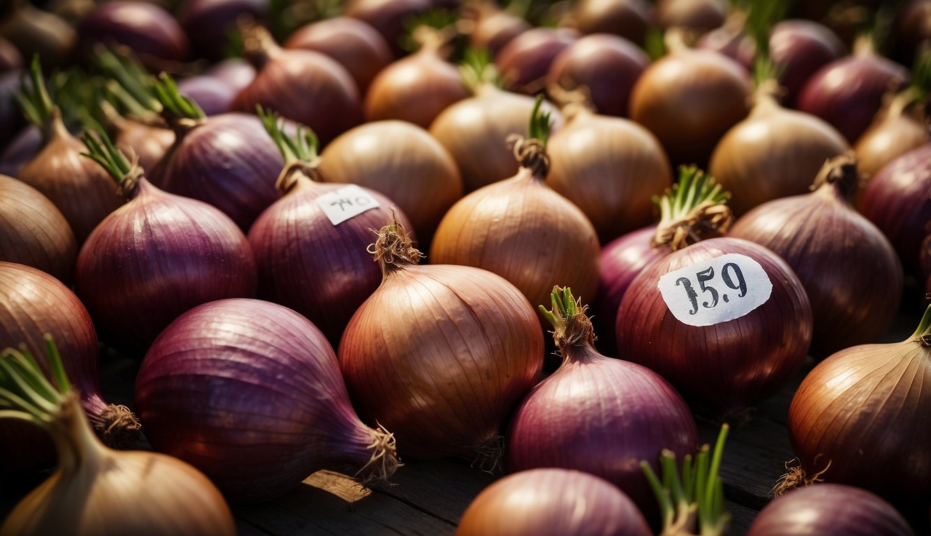Multiple multiplying onions arranged in rows with a sign reading "Frequently Asked Questions" above them