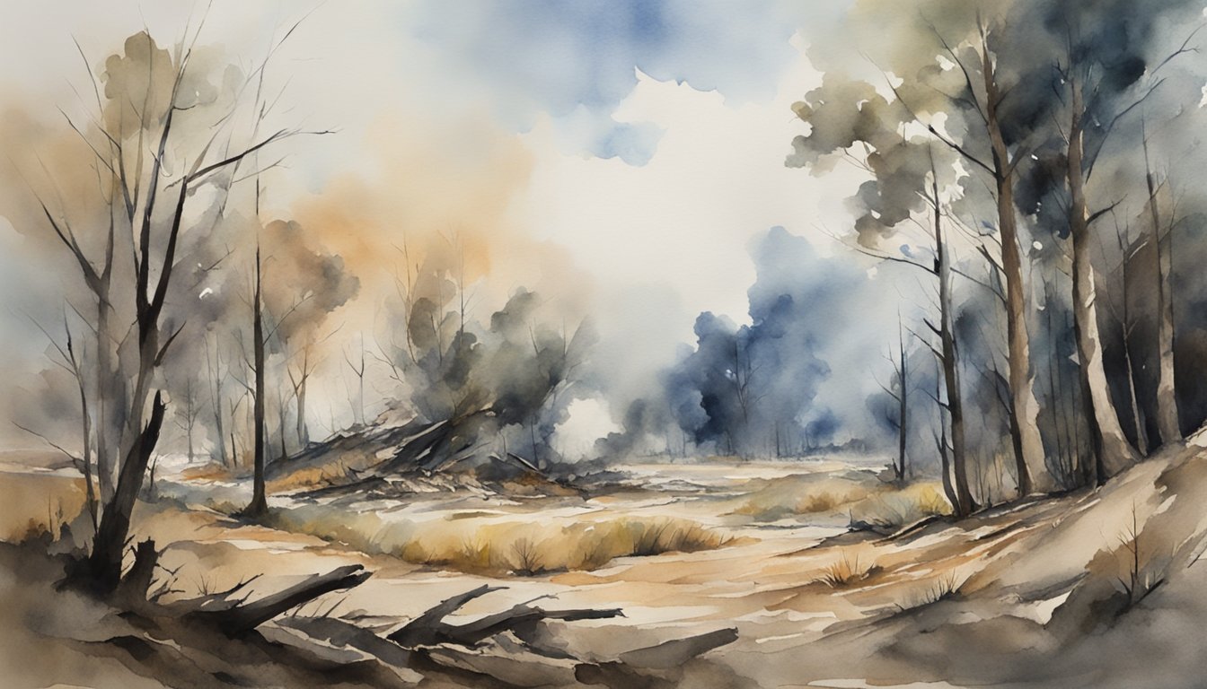 The battle raged, leaving destruction in its wake.</p><p>Smoke billowed, trees lay splintered.</p><p>The aftermath revealed a landscape scarred by conflict