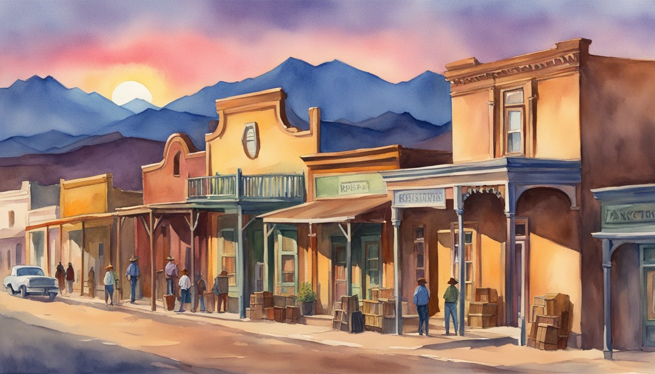 The sun sets behind the rugged mountains, casting a warm glow over the historic buildings and old-fashioned storefronts of Tombstone, Arizona.</p><p>Tourists wander the dusty streets, taking in the rich history and vibrant atmosphere of this iconic Wild West town