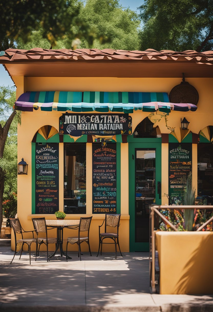 The vibrant exterior of Mi Casita Mexican restaurant in Waco, with colorful signage and a welcoming patio area