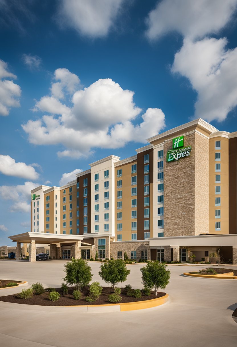 A sunny day at the Holiday Inn Express & Suites Waco South, with family suites and a welcoming entrance