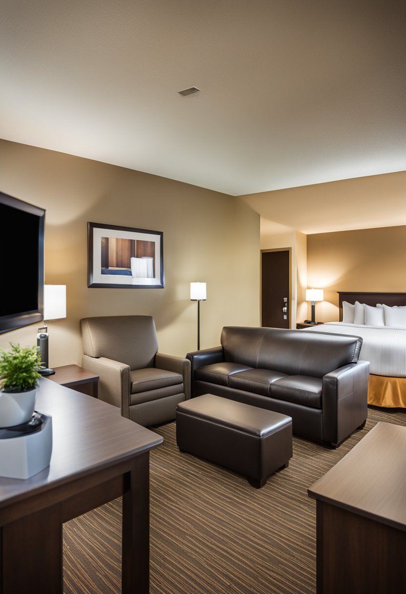 A spacious family suite at Comfort Suites Waco North, with cozy beds, a separate living area, and modern amenities